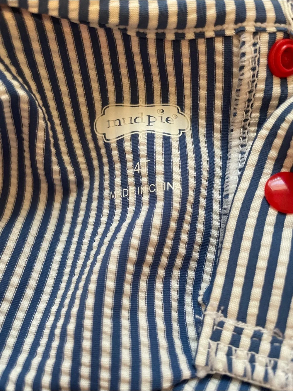 Mud Pie Navy & White Striped Swim topwith Red Crab and Coral Ruffle Collar